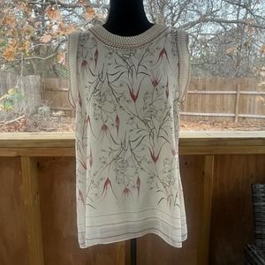 Max Studio Women's Cream Ruffled Sleeveless Floral Blouse Size M